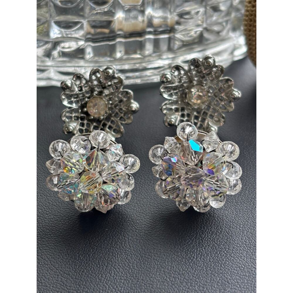 Earring Lot of 2 Pair Vintage Gold Rhinestone Crystals Clip On Bead Earrings